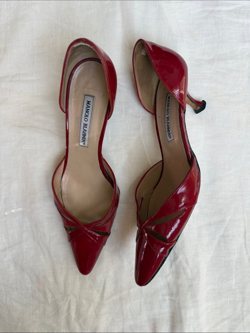Manolo Blahnik Red Patent D'Orsay Pointed-Toe Pumps